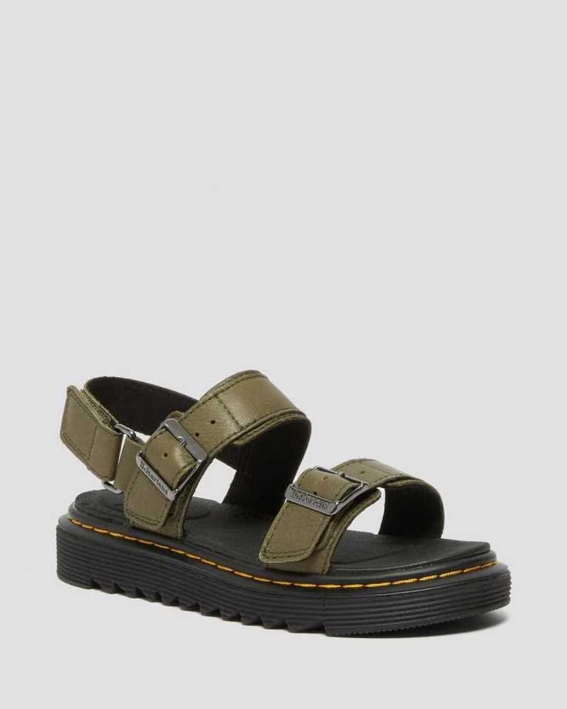 Dr Martens Junior Kyle Leather Sandals Sandals Olive | 20139STUB