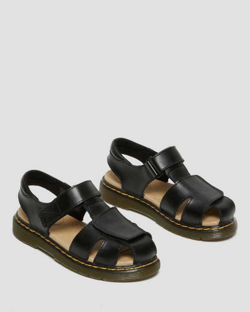 Dr Martens Junior Moby II Leather Velcro Sandals Sandals Black | 05142MXPF