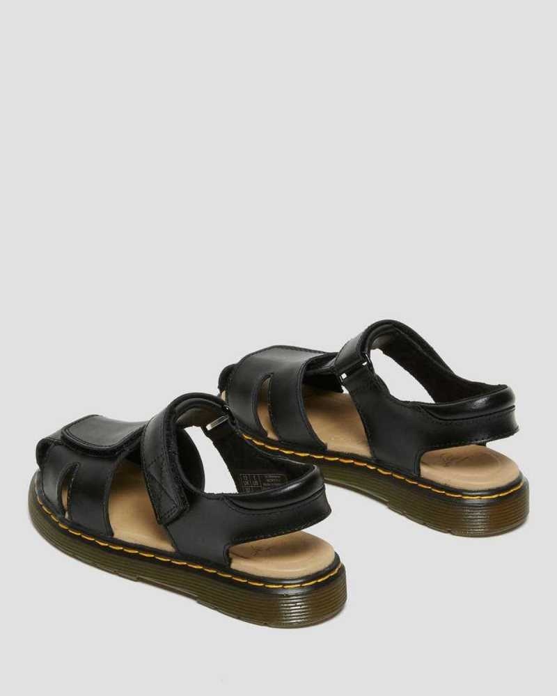 Dr Martens Junior Moby II Leather Velcro Sandals Sandals Black | 05142MXPF