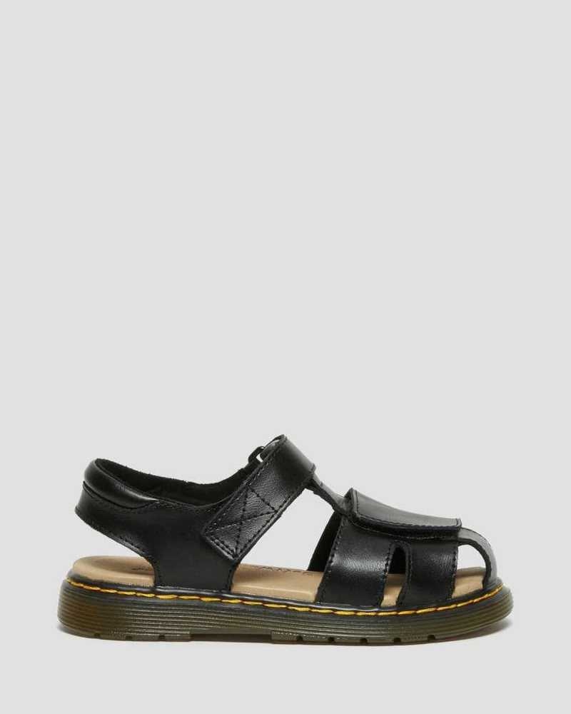 Dr Martens Junior Moby II Leather Velcro Sandals Sandals Black | 05142MXPF