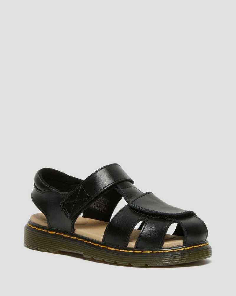 Dr Martens Junior Moby II Leather Velcro Sandals Sandals Black | 05142MXPF