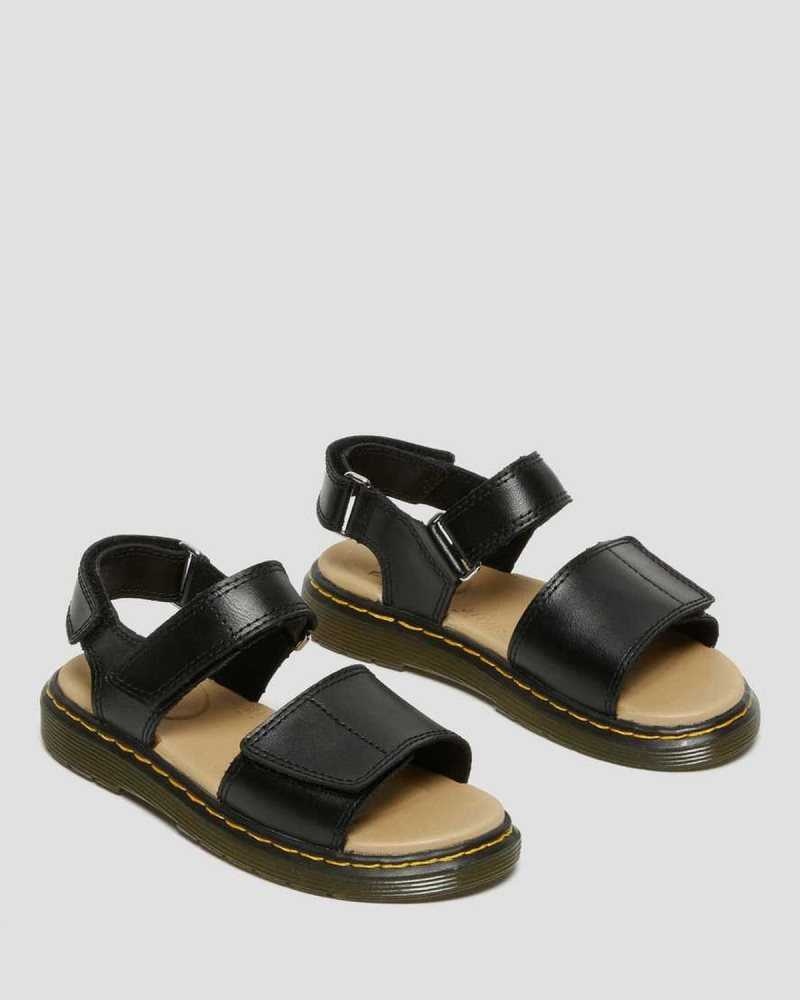 Dr Martens Junior Romi Leather Velcro Sandals Sandals Black | 63945XVAD