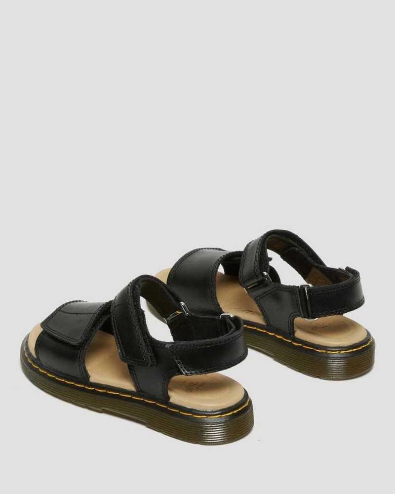 Dr Martens Junior Romi Leather Velcro Sandals Sandals Black | 63945XVAD