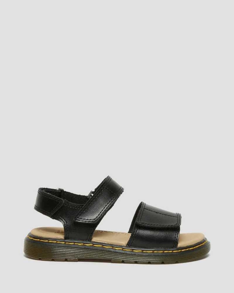 Dr Martens Junior Romi Leather Velcro Sandals Sandals Black | 63945XVAD