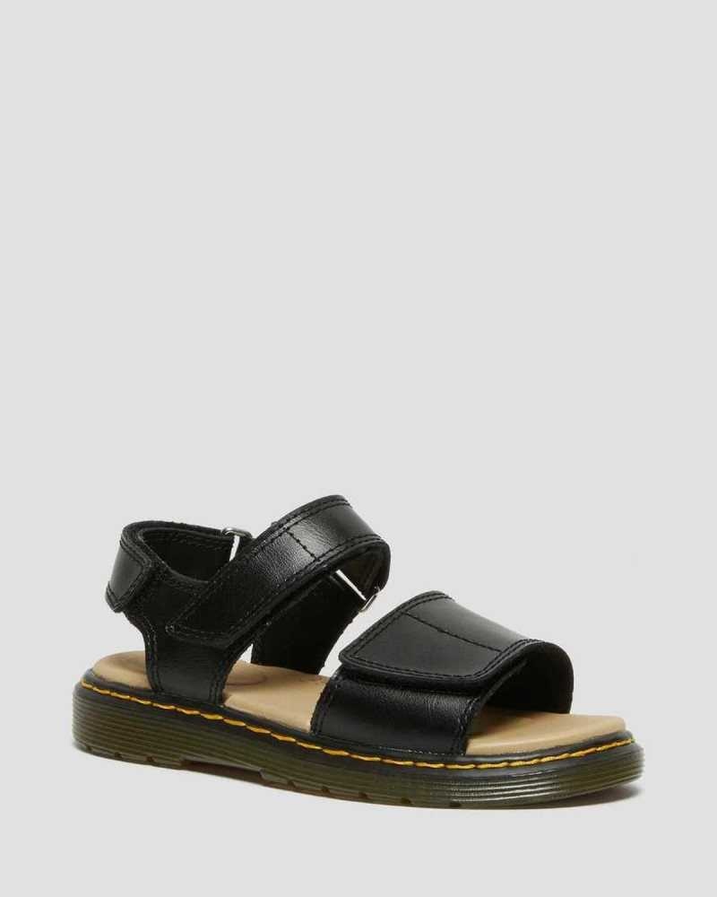 Dr Martens Junior Romi Leather Velcro Sandals Sandals Black | 63945XVAD