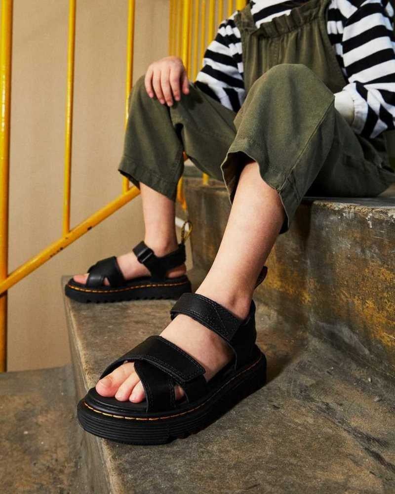 Dr Martens Junior Vossie Leather Sandals Sandals Black | 78296OLQA