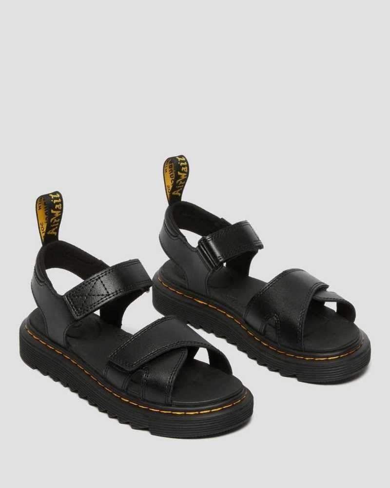 Dr Martens Junior Vossie Leather Sandals Sandals Black | 78296OLQA