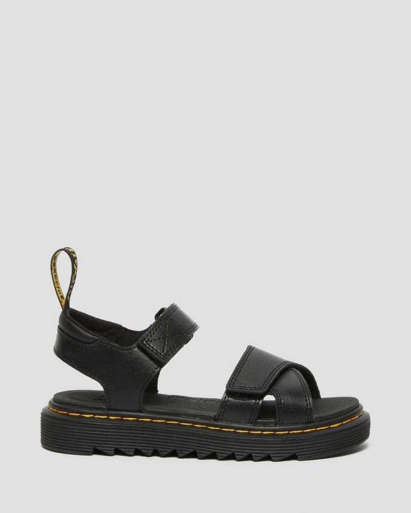 Dr Martens Junior Vossie Leather Sandals Sandals Black | 78296OLQA