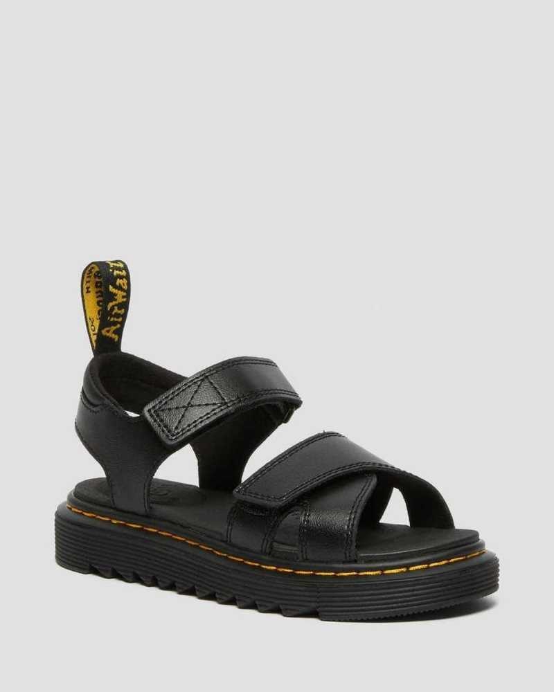 Dr Martens Junior Vossie Leather Sandals Sandals Black | 78296OLQA