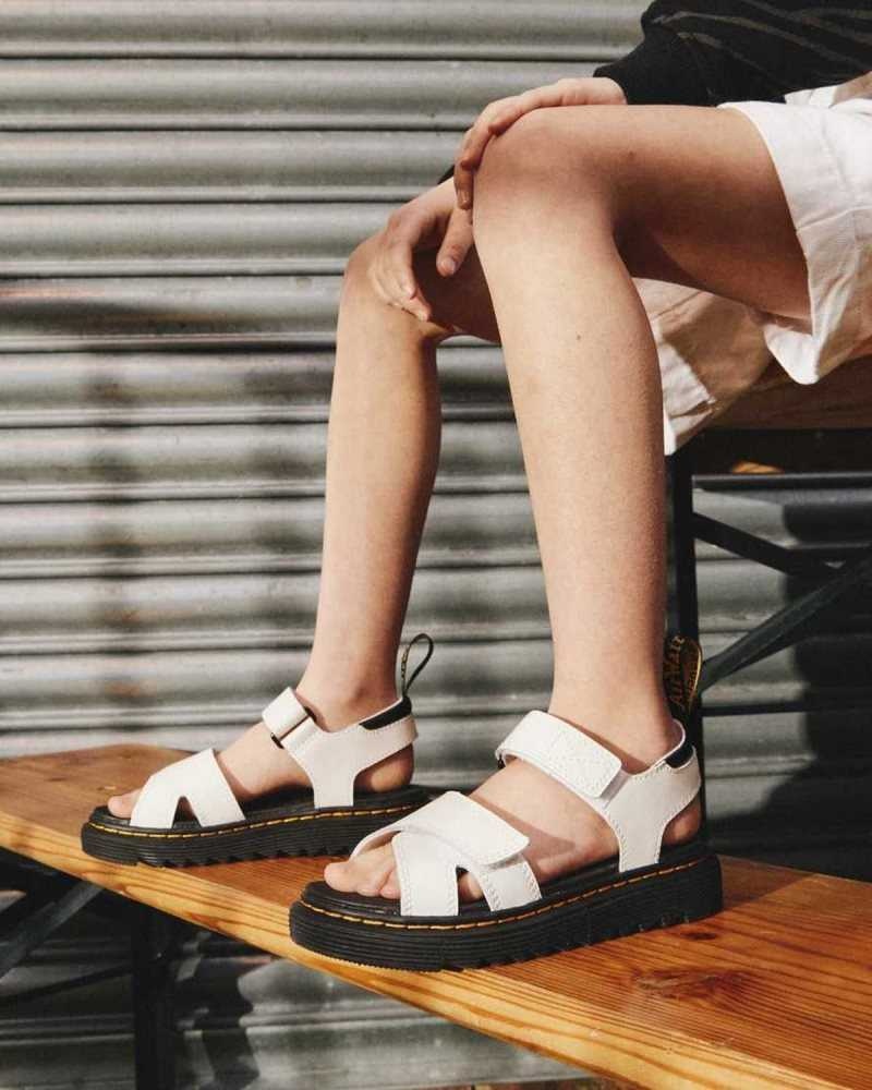 Dr Martens Junior Vossie Leather Sandals Sandals White | 43867MVEU