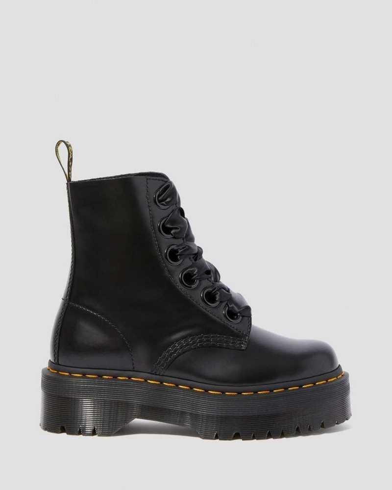 Dr Martens Molly Leather Platform Boots Platform Boots Black | 06498YKRJ