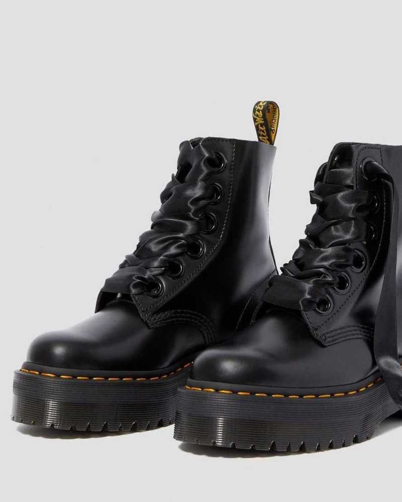 Dr Martens Molly Leather Platform Boots Platform Boots Black | 06498YKRJ