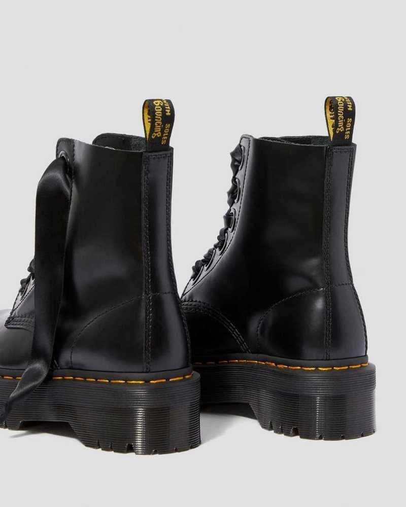 Dr Martens Molly Leather Platform Boots Platform Boots Black | 06498YKRJ