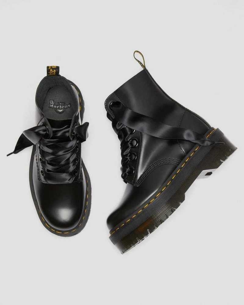 Dr Martens Molly Leather Platform Boots Platform Boots Black | 06498YKRJ