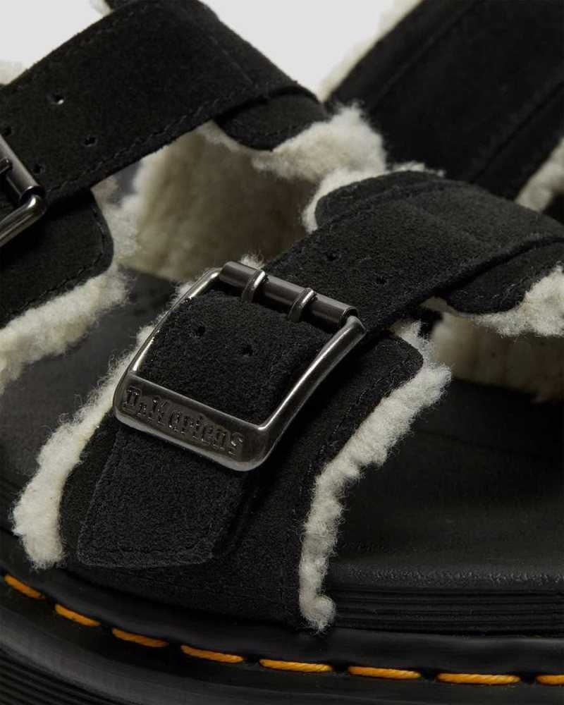 Dr Martens Myles Suede Fur-Lined Buckle Slide Sandals Platform Sandals Black | 84075RFAQ