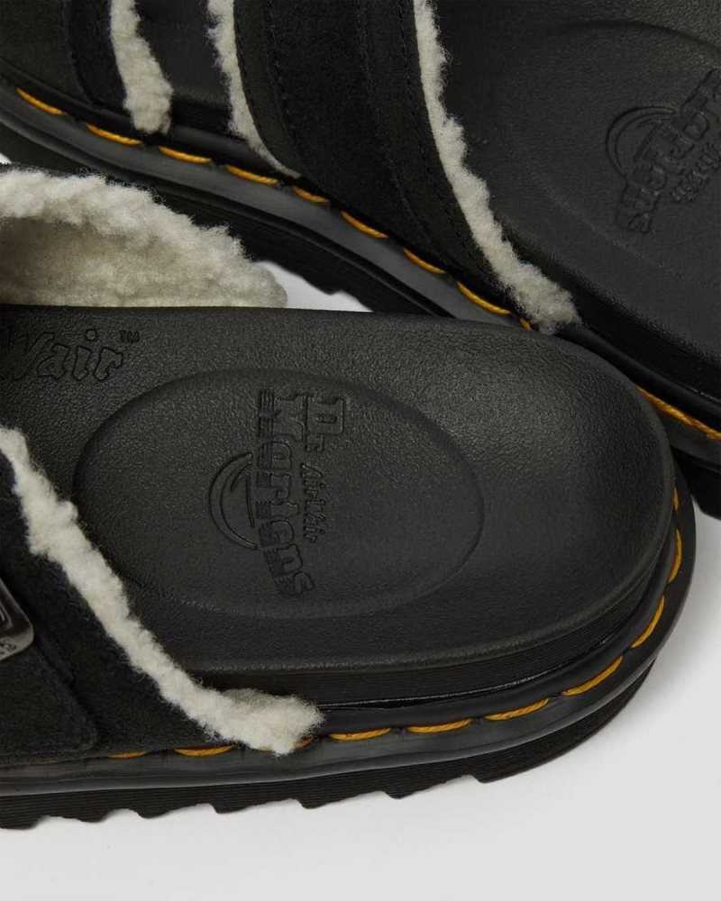 Dr Martens Myles Suede Fur-Lined Buckle Slide Sandals Platform Sandals Black | 84075RFAQ