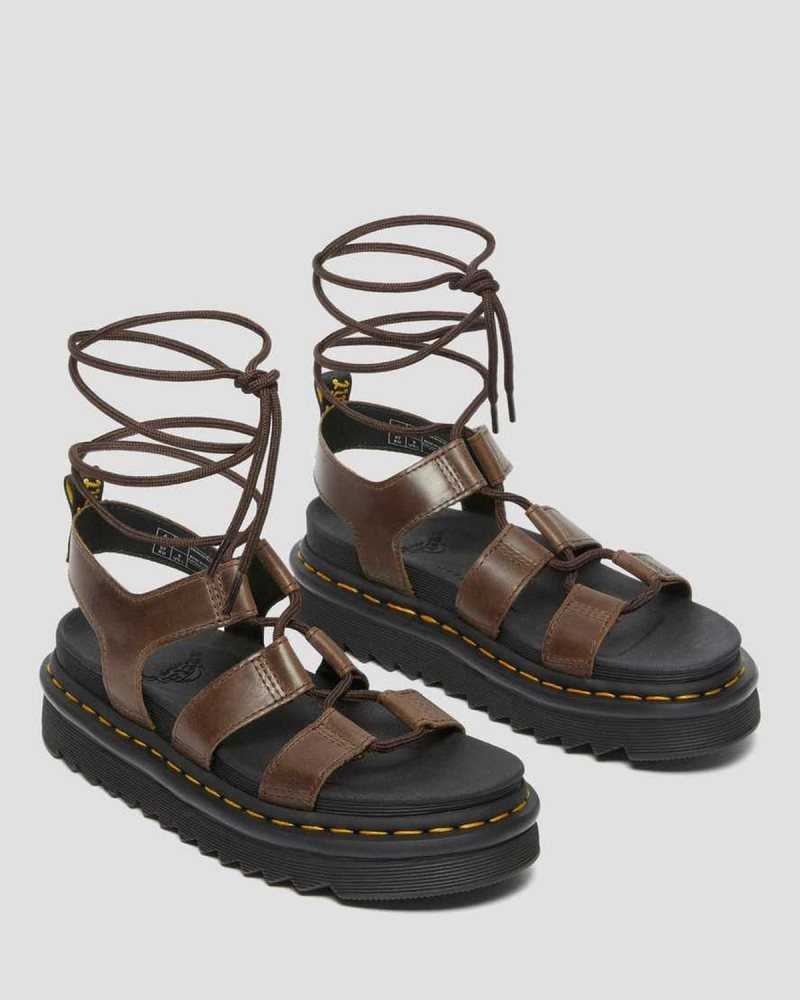 Dr Martens Nartilla Illusion Leather Gladiator Sandals Gladiator Sandals Dark Brown | 52613ORTK