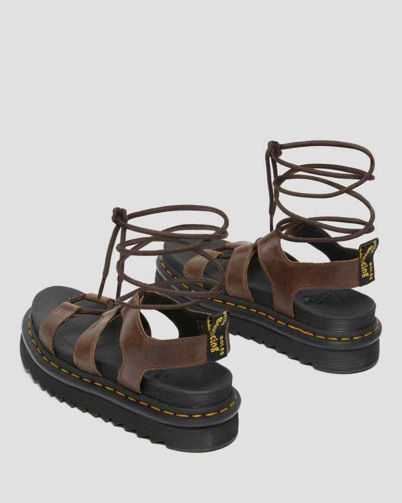 Dr Martens Nartilla Illusion Leather Gladiator Sandals Gladiator Sandals Dark Brown | 52613ORTK