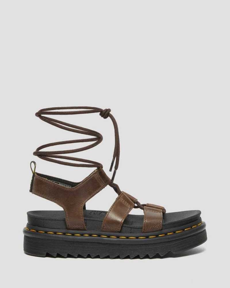 Dr Martens Nartilla Illusion Leather Gladiator Sandals Gladiator Sandals Dark Brown | 52613ORTK