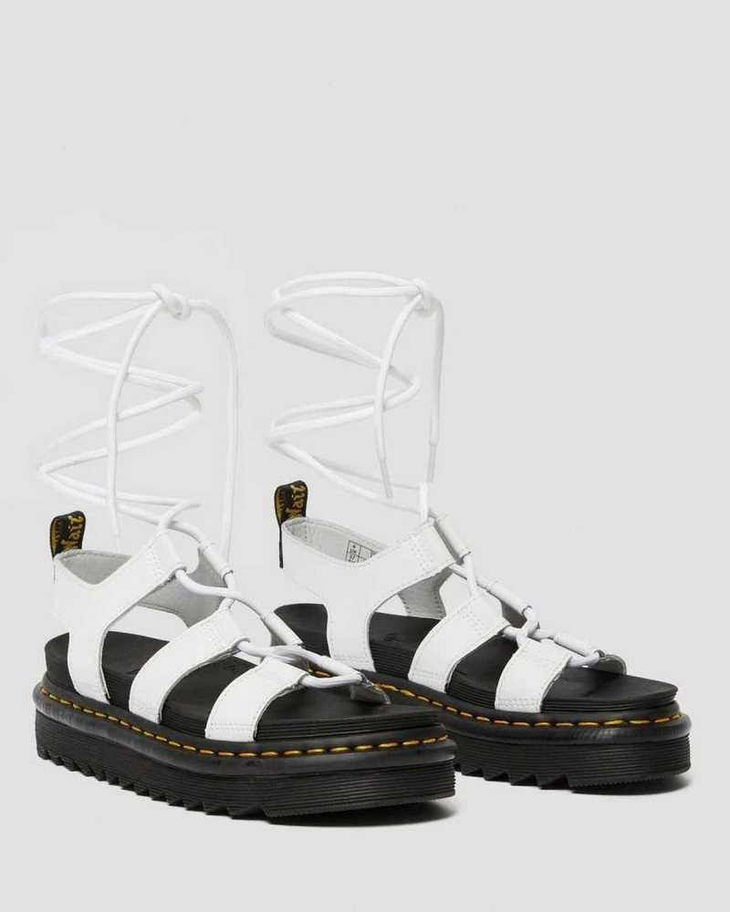 Dr Martens Nartilla Leather Gladiator Sandals Platform Sandals White | 20468ZEPT