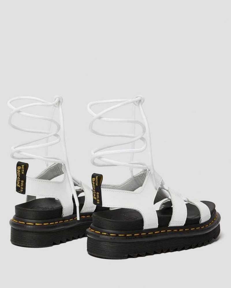 Dr Martens Nartilla Leather Gladiator Sandals Platform Sandals White | 20468ZEPT