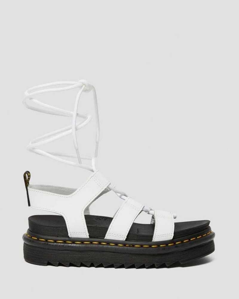 Dr Martens Nartilla Leather Gladiator Sandals Platform Sandals White | 20468ZEPT