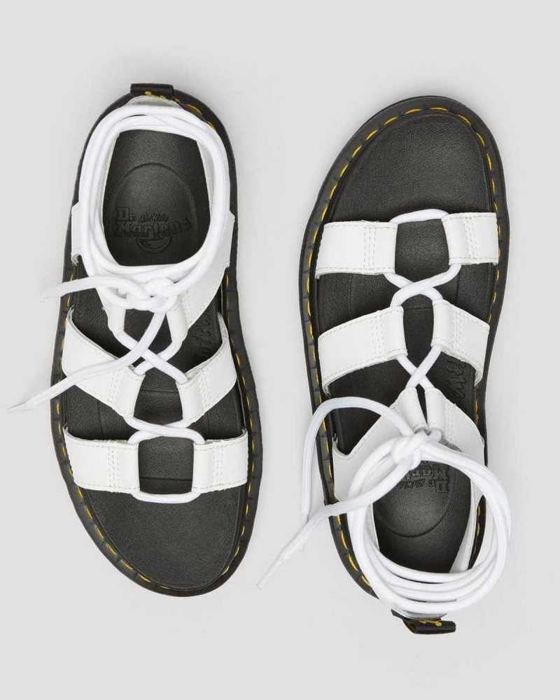 Dr Martens Nartilla Leather Gladiator Sandals Platform Sandals White | 20468ZEPT