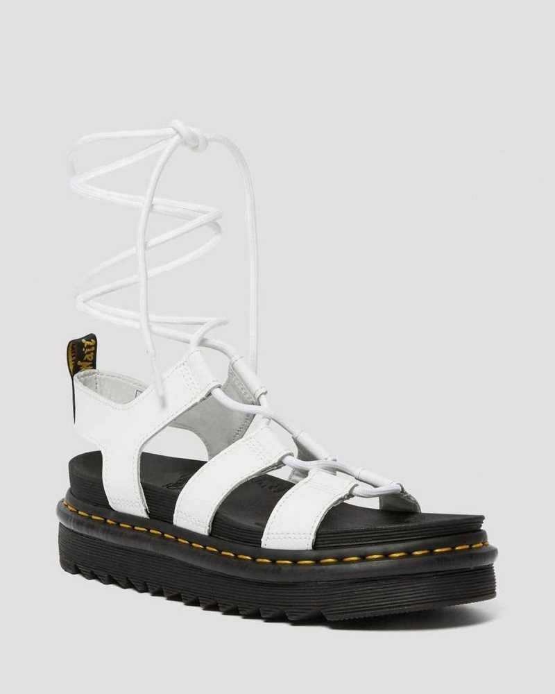 Dr Martens Nartilla Leather Gladiator Sandals Platform Sandals White | 20468ZEPT