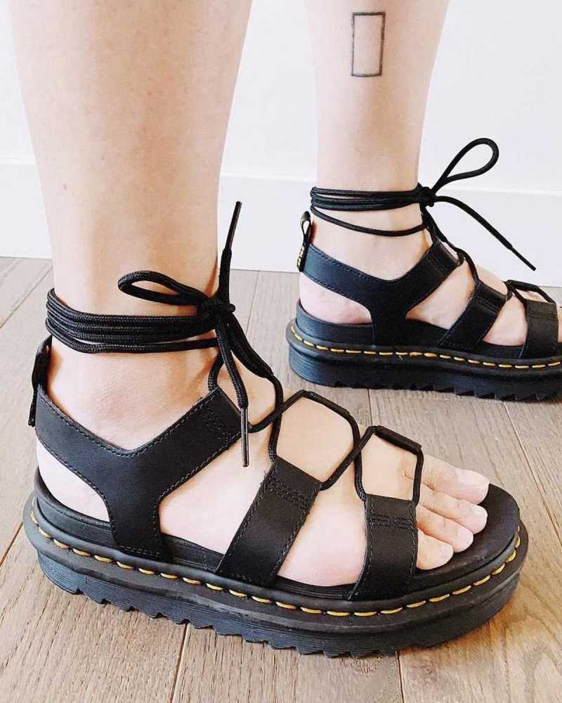 Dr Martens Nartilla Leather Gladiator Sandals Platform Sandals Black | 78953RSMG