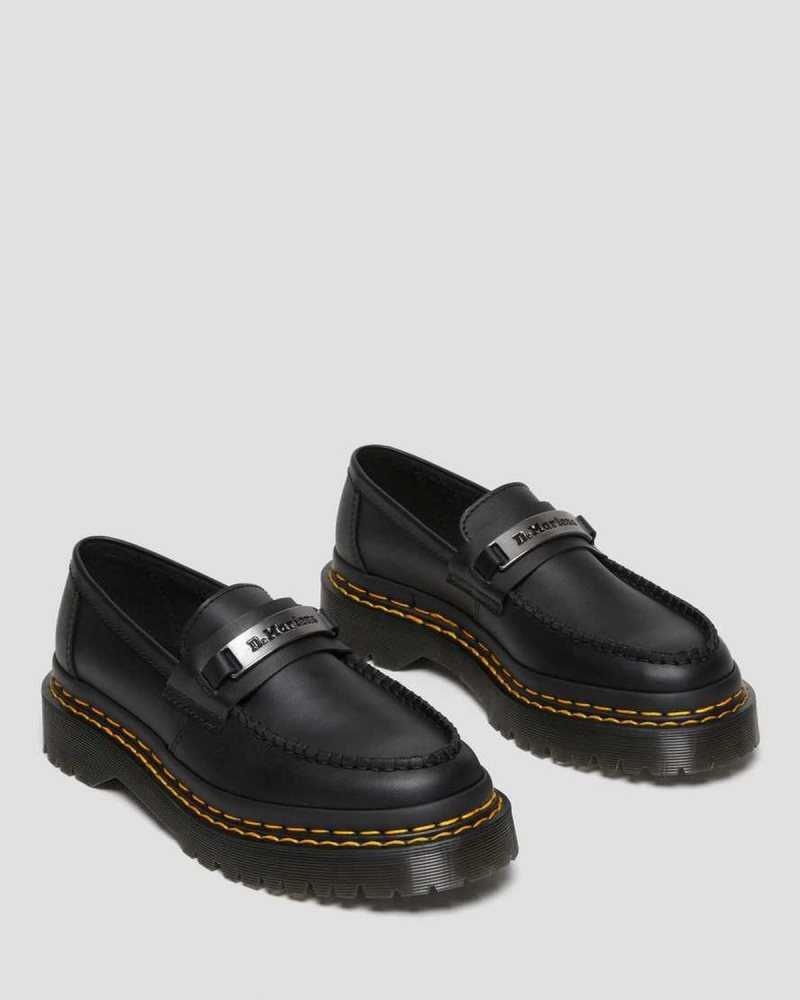 Dr Martens Penton Bex Double Stitch Leather Loafers Platform Shoes Black | 12785WUCY