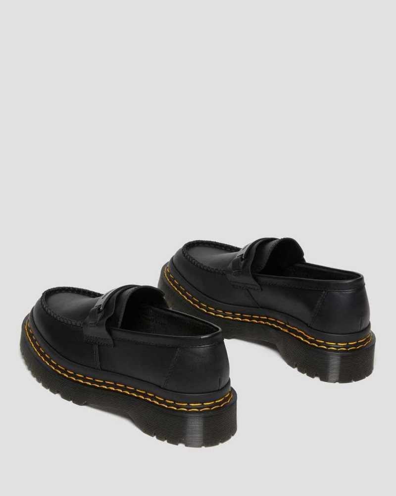 Dr Martens Penton Bex Double Stitch Leather Loafers Platform Shoes Black | 12785WUCY