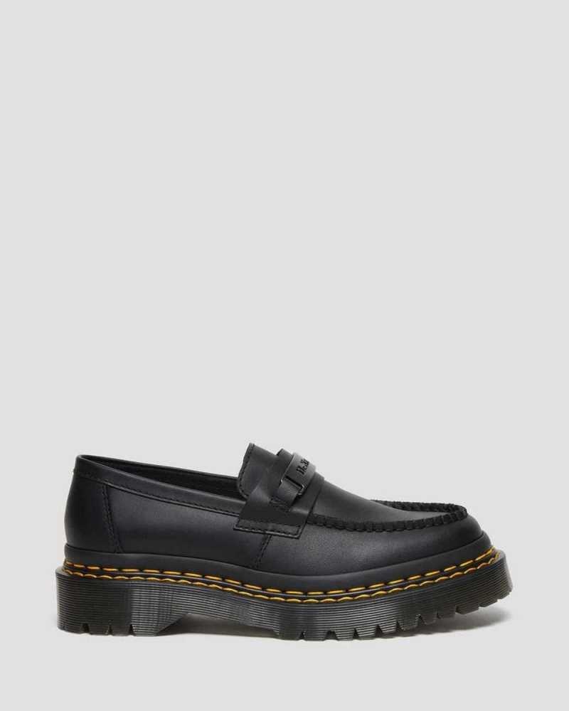 Dr Martens Penton Bex Double Stitch Leather Loafers Platform Shoes Black | 12785WUCY