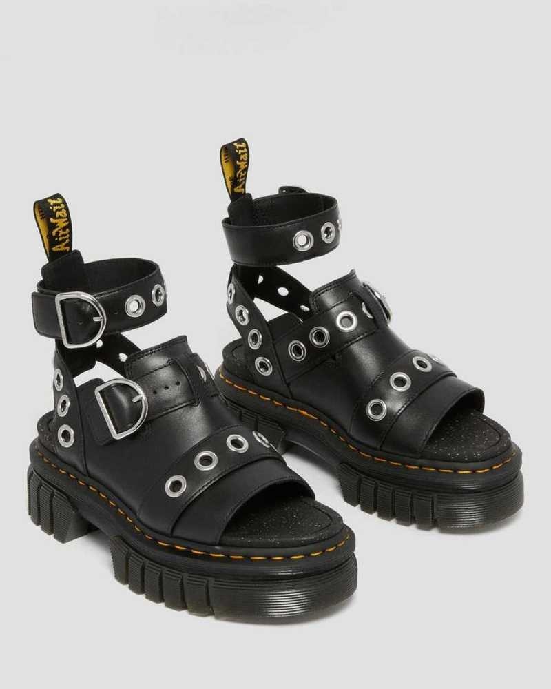 Dr Martens Ricki Hardware Nappa Lux Leather Platform Sandals Platform Sandals Black | 76419MAUS