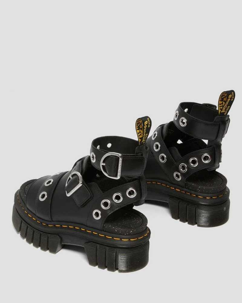 Dr Martens Ricki Hardware Nappa Lux Leather Platform Sandals Platform Sandals Black | 76419MAUS