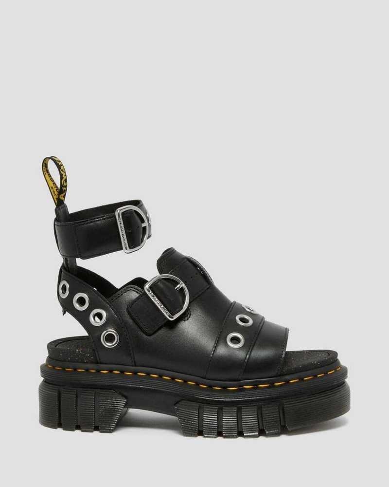 Dr Martens Ricki Hardware Nappa Lux Leather Platform Sandals Platform Sandals Black | 76419MAUS