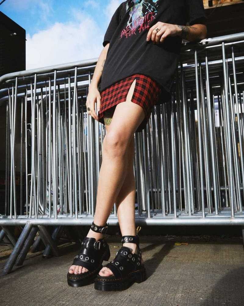 Dr Martens Ricki Hardware Nappa Lux Leather Platform Sandals Gladiator Sandals Black | 36295COYG