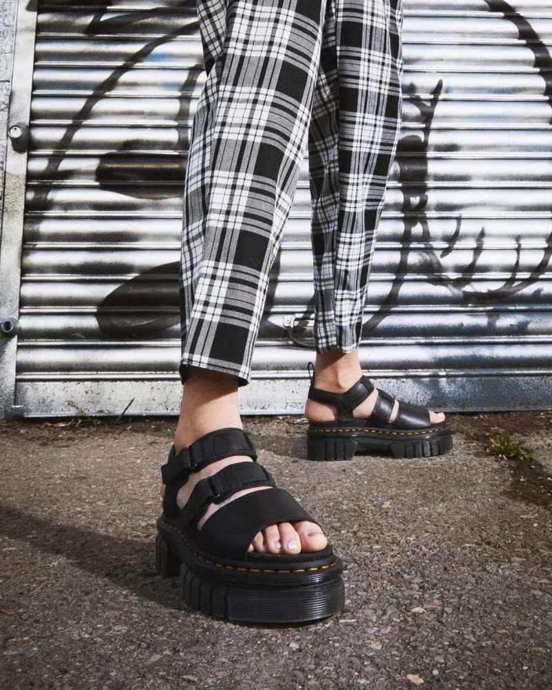 Dr Martens Ricki Nappa Lux Leather 3-Strap Platform Sandals Platform Sandals Black | 81406ZKXH