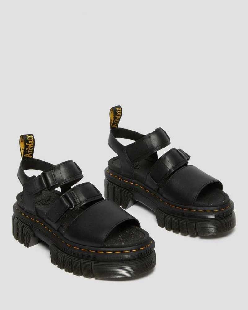 Dr Martens Ricki Nappa Lux Leather 3-Strap Platform Sandals Platform Sandals Black | 81406ZKXH