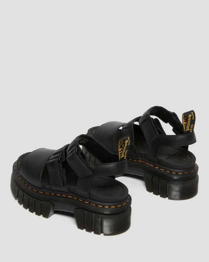 Dr Martens Ricki Nappa Lux Leather 3-Strap Platform Sandals Platform Sandals Black | 81406ZKXH