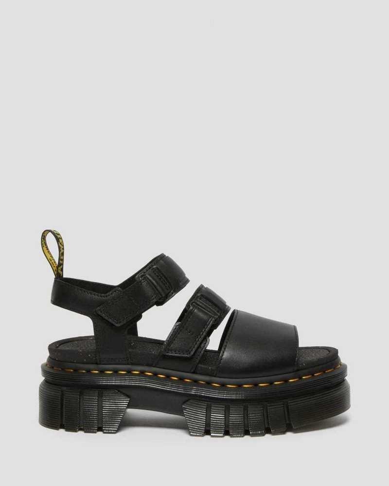 Dr Martens Ricki Nappa Lux Leather 3-Strap Platform Sandals Platform Sandals Black | 81406ZKXH