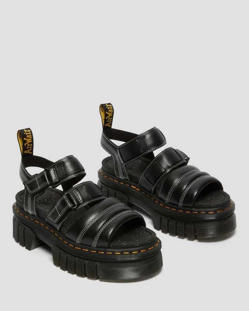 Dr Martens Ricki Nappa Lux Leather 3-Strap Sandals Platform Sandals Black | 29108DYJW