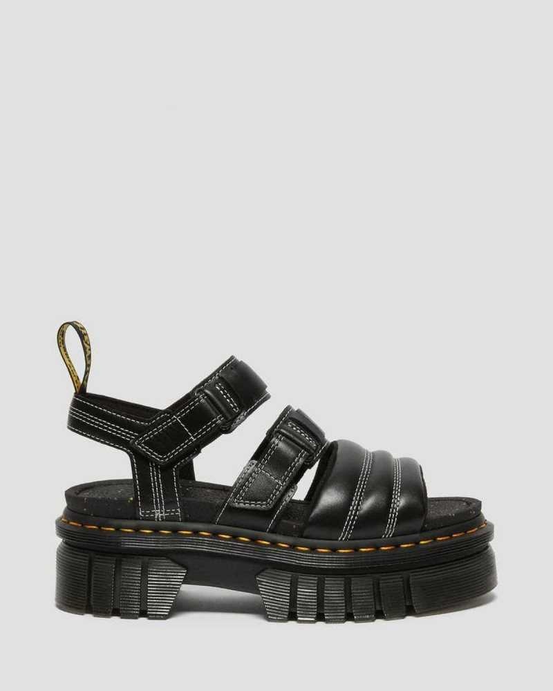 Dr Martens Ricki Nappa Lux Leather 3-Strap Sandals Platform Sandals Black | 29108DYJW