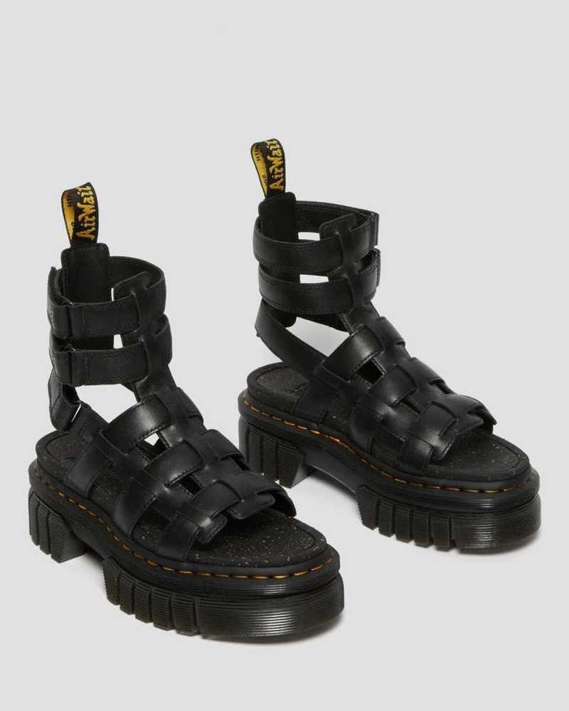 Dr Martens Ricki Nappa Lux Leather Platform Gladiator Sandals Platform Sandals Black | 12094RHTD