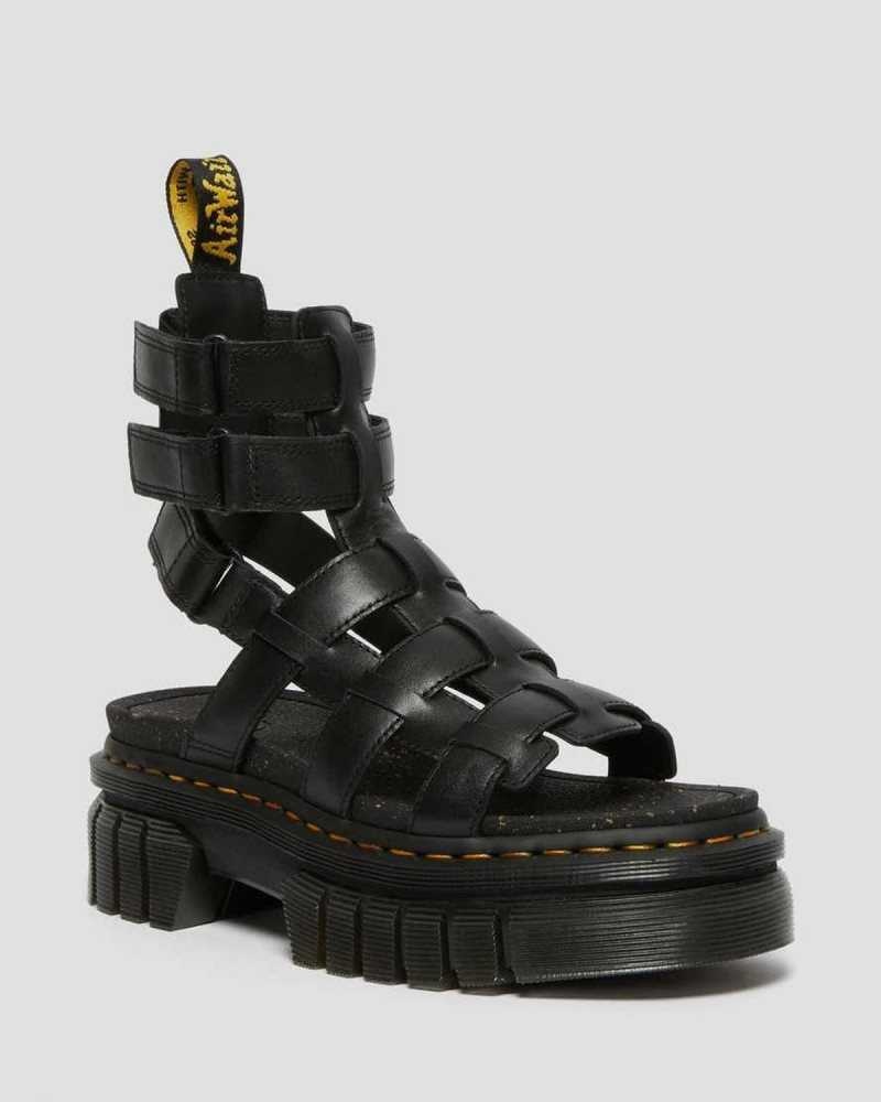 Dr Martens Ricki Nappa Lux Leather Platform Gladiator Sandals Platform Sandals Black | 12094RHTD