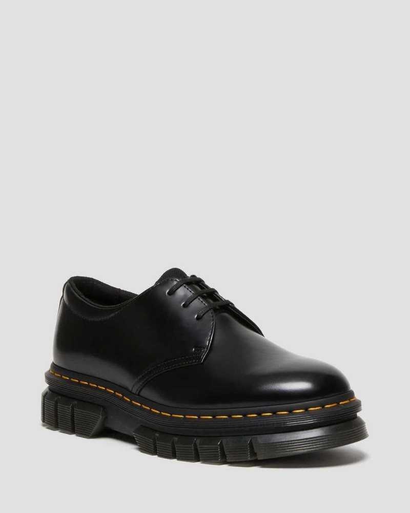 Dr Martens Rikard Polished Smooth Leather Platform Shoes Loafers Black | 53641FZMN