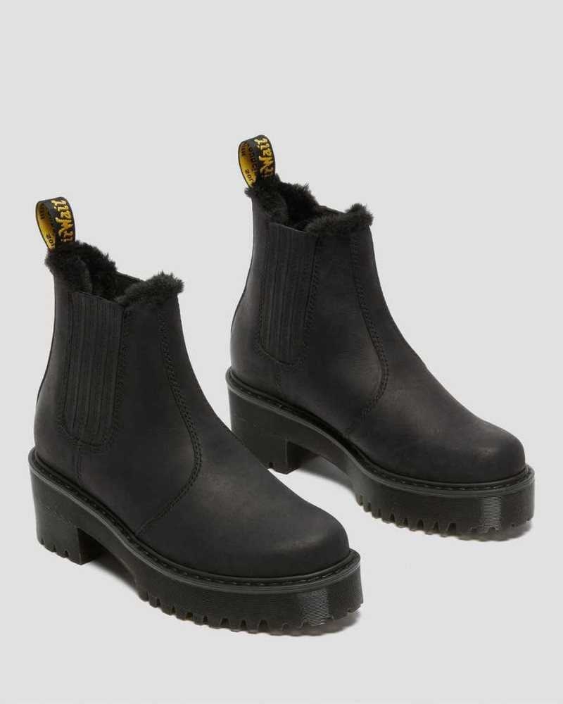 Dr Martens Rometty Faux Fur Leather Chelsea Boots Heeled Boots Black | 61925YIGN