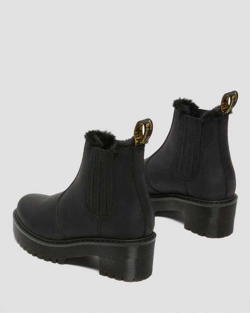 Dr Martens Rometty Faux Fur Leather Chelsea Boots Heeled Boots Black | 61925YIGN