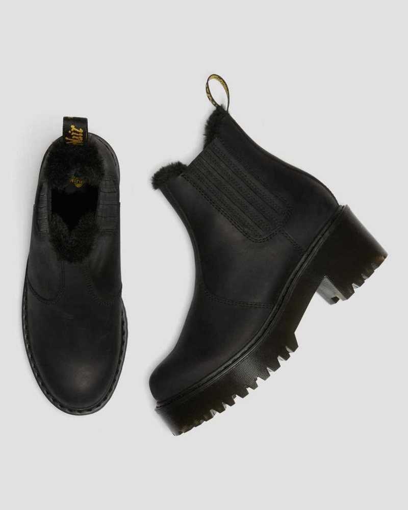 Dr Martens Rometty Faux Fur Leather Chelsea Boots Heeled Boots Black | 61925YIGN