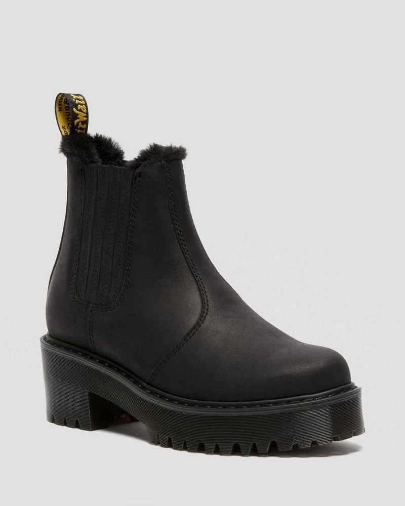 Dr Martens Rometty Faux Fur Leather Chelsea Boots Heeled Boots Black | 61925YIGN