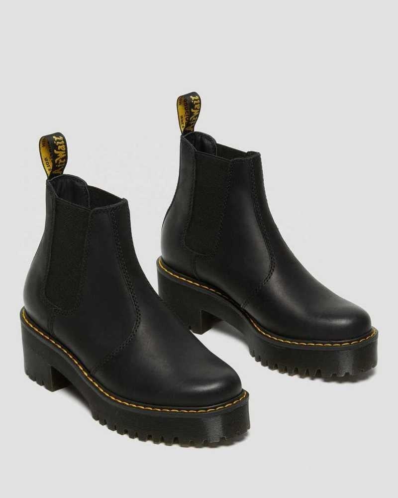 Dr Martens Rometty Wyoming Leather Platform Chelsea Boots Ankle Boots Black | 04518SZOP